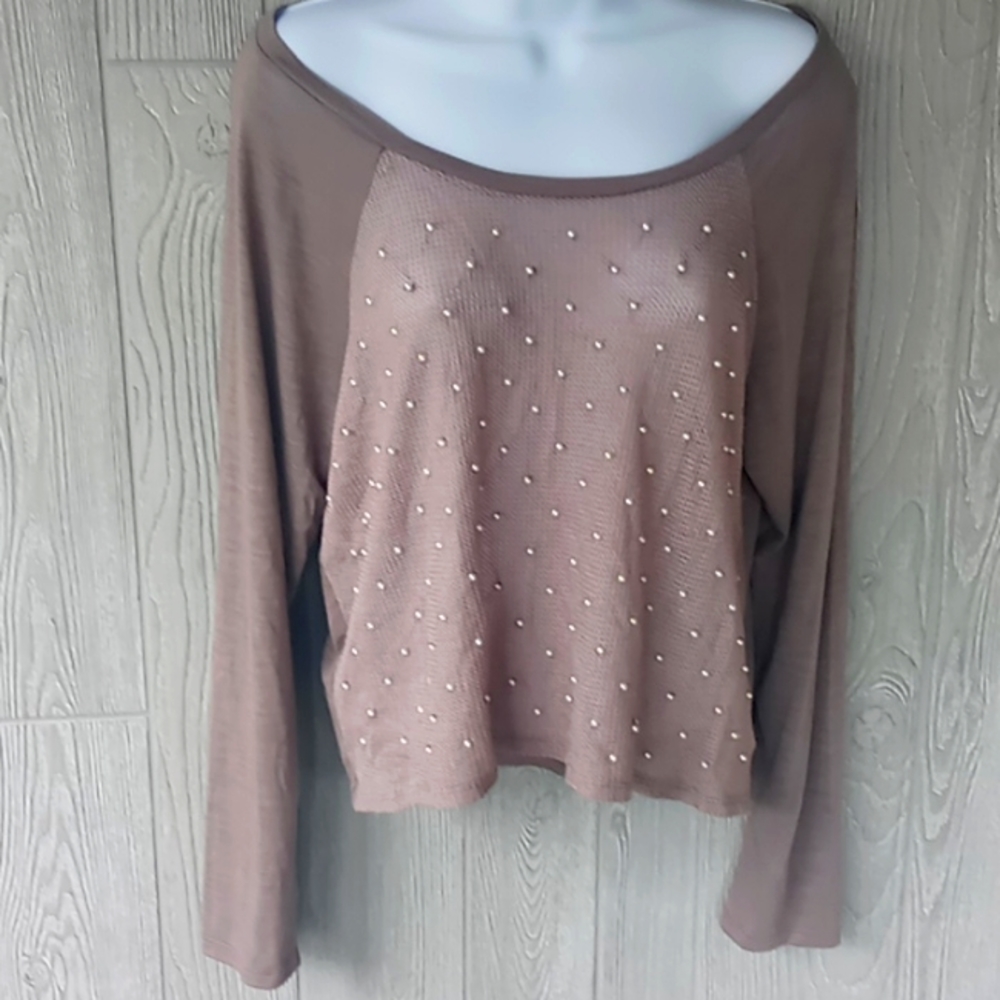 American Eagle pearl beaded long sleeve soft top